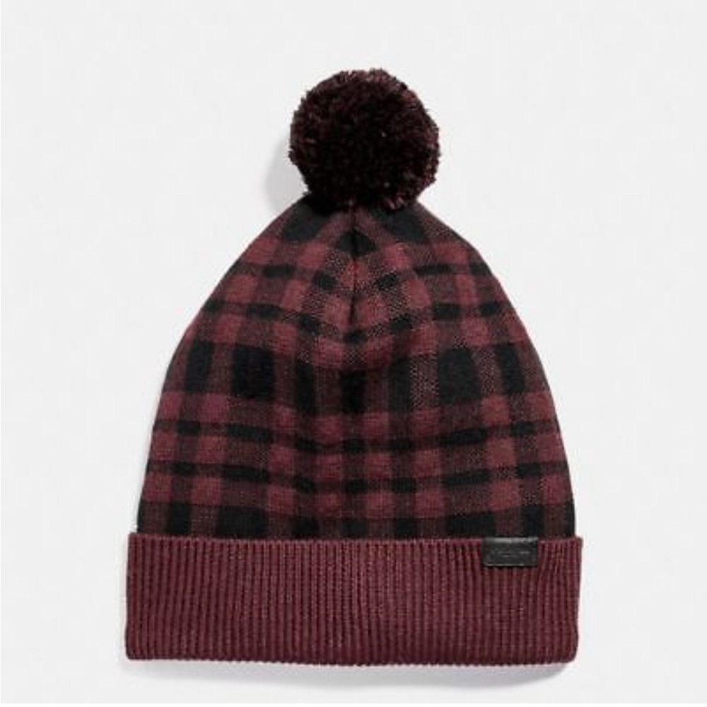🖤 Final Sale Coach Pom Plaid Beanie